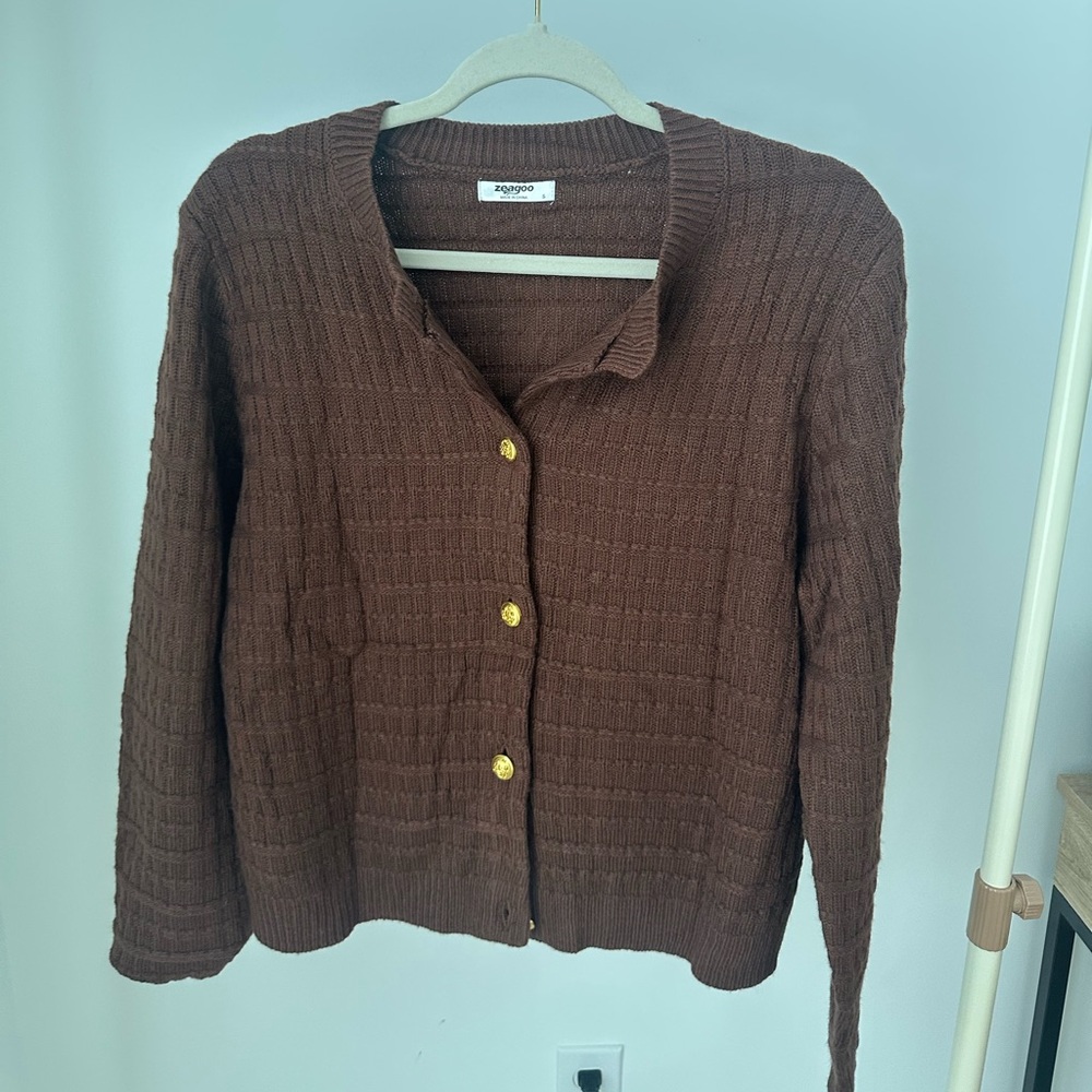 Amazon Brown Cardigan with Gold Accents